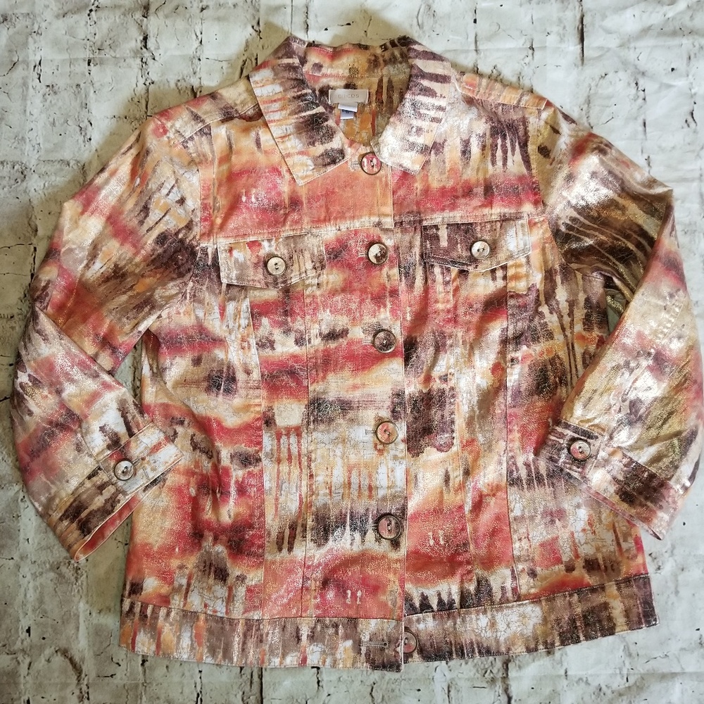 Chico's Linen Abstract Artist Shimmering Gold NWOT - Picture 1 of 6